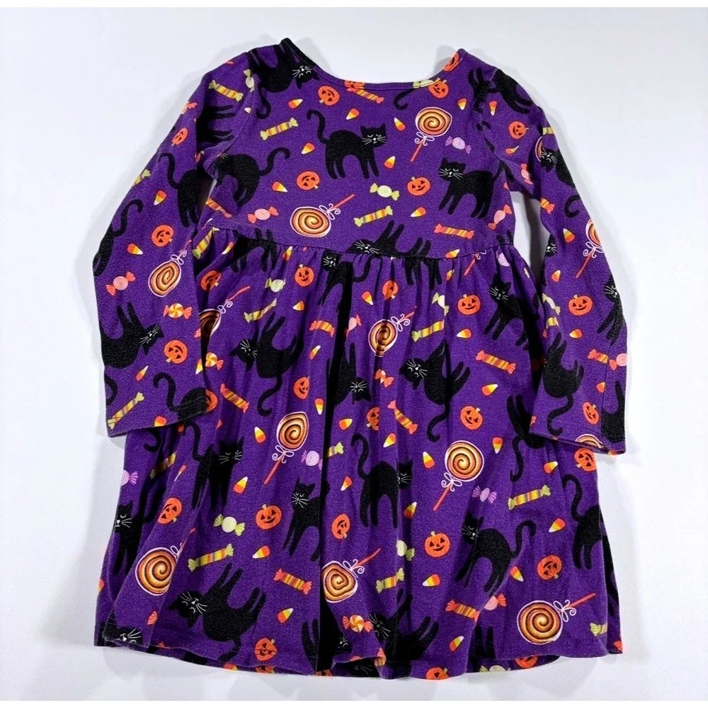Children's Place Halloween Dress Black Cat Candy Purple Fall Toddler Size 4T